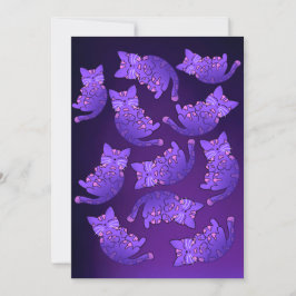 Cute Lila Neon Kitten Group Kort