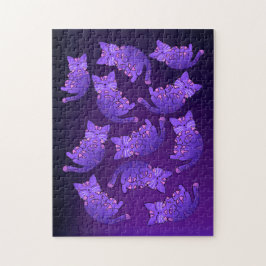 Cute Lila Neon Kitten Group Pussel