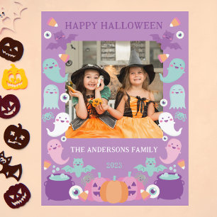 Cute lila och Pastel färg halloween-fotokort Vykort