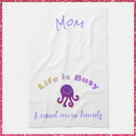Cute Lila Octopus LIFE ÄR BUSY Kitchen Towel Kökshandduk