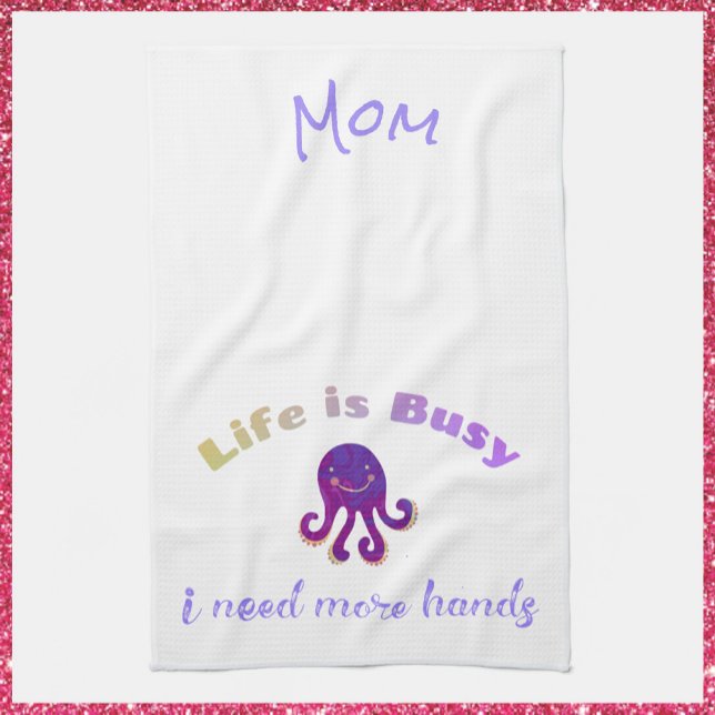 Cute Lila Octopus LIFE ÄR BUSY Kitchen Towel Kökshandduk (Skapare uppladdad)