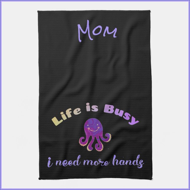 Cute Lila Octopus LIFE ÄR BUSY Kökshandduk (Skapare uppladdad)