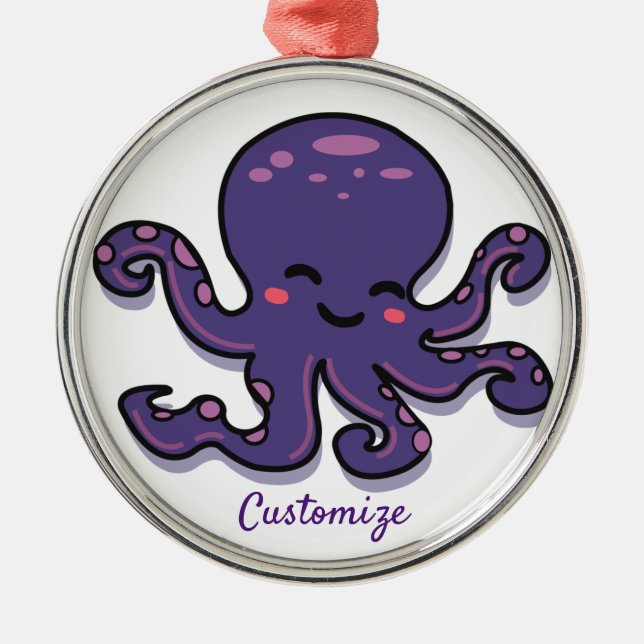 Cute Lila Octopus Thunder_Cove Julgransprydnad Metall (Framsidan)