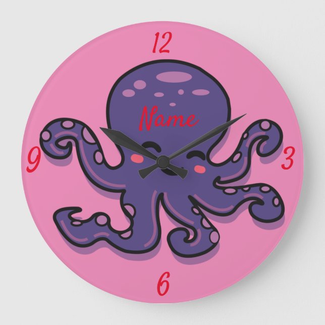 Cute Lila Octopus Thunder_Cove Stor Klocka (Framsida)
