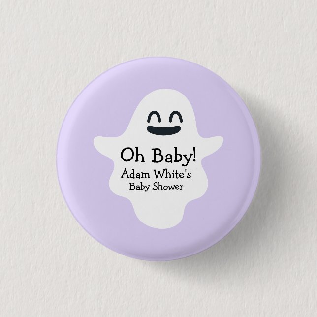 Cute Lila Oh Baby! Ghost Halloween Baby Shower Knapp (Framsida)