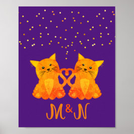 Cute Lila Orange Kitten lite två monogram Poster