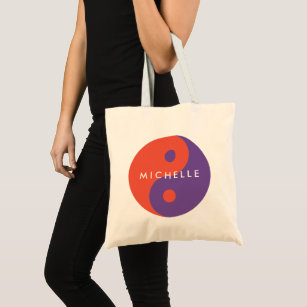 Cute lila orange Yin & Yang tote bag for women Tygkasse