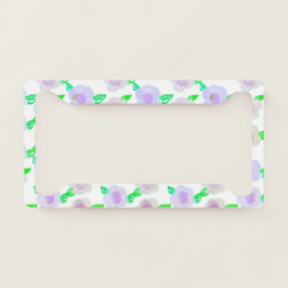 Cute Lila Painting Blommigt License Plate Ram