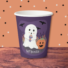 Cute Lila Papprare Kopp med Halloween Ghost
