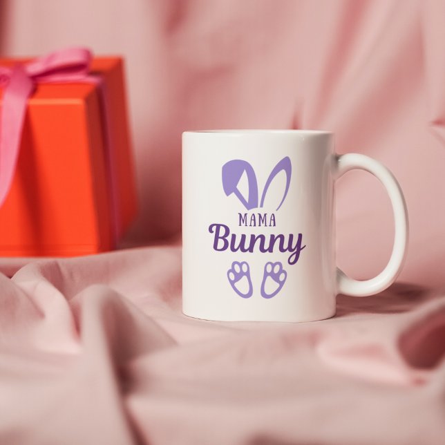 Cute Lila Påsk Mamma Bunny Rabbit Öron Kaffemugg (Skapare uppladdad)