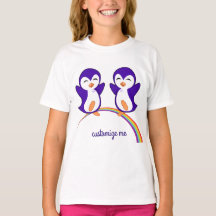 Cute Lila Penguin on Rainbow Anpassningsbar Kids