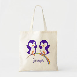 Cute Lila Penguin Personlig Namn Tygkasse