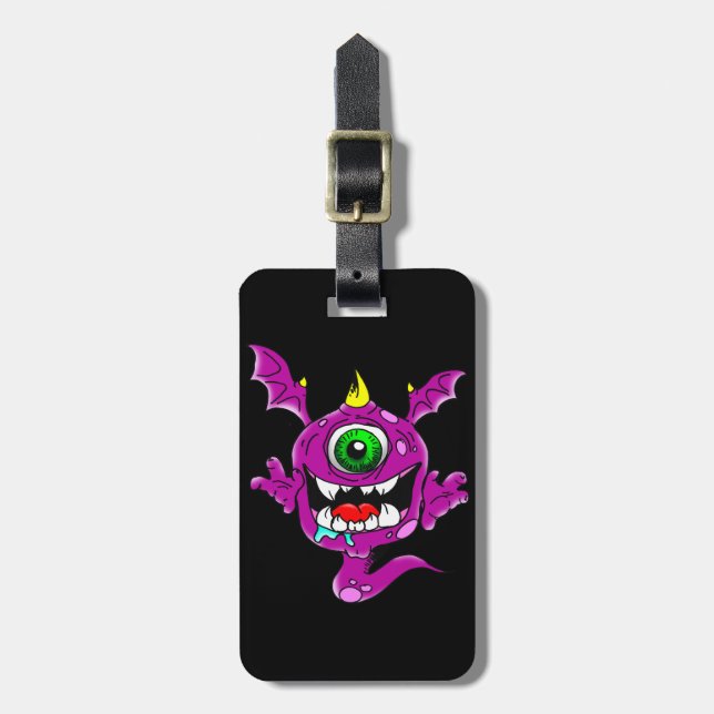 Cute Lila People Eater Monster Bagagebricka (Vertikal Framsida)