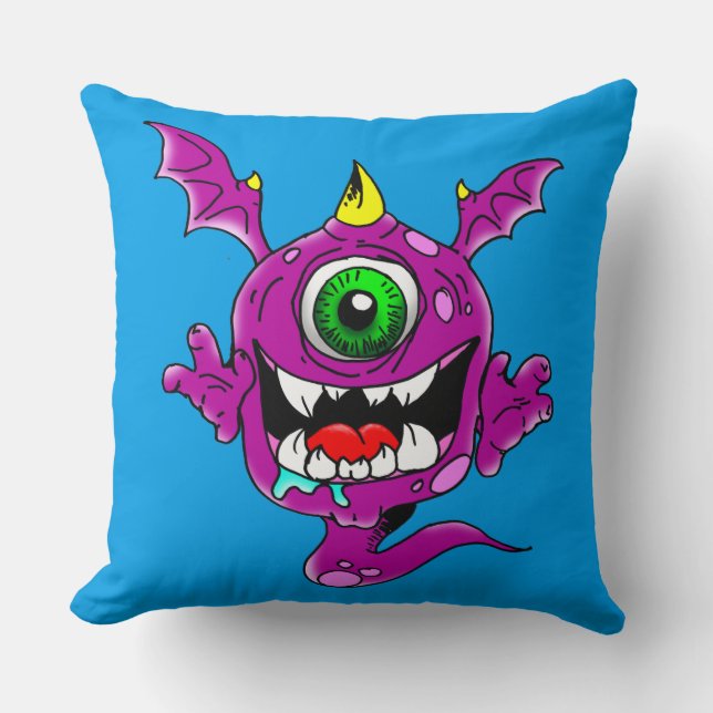 Cute Lila People Eater Monster Kudde (Framsida)