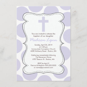 Cute Lila Polka dots Kor Baptism bjudan Inbjudningar