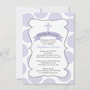 Cute Lila Polka dots Kor Communion bjudits in Inbjudningar