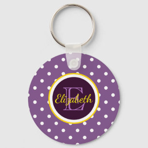 Cute Lila Polka dots med Namn Monogram Nyckelring