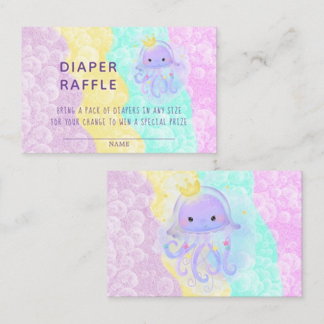 Cute Lila Princess Jellyfish Diaper Raffle Visitkort (Fram/baksida)
