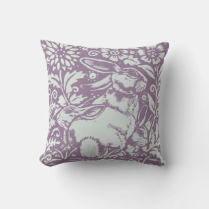 Cute Lila Rabbit Baby Bunny Blommigt Nursery Decor Kudde