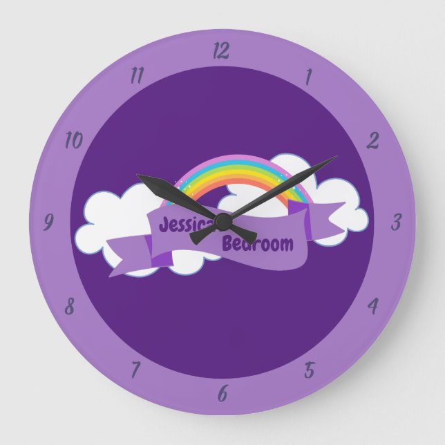 Cute Lila Rainbow Monogram Girls Bedroom Stor Klocka (Framsida)