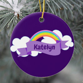 Cute Lila Rainbow Monogram Girly Julgransprydnad Keramik