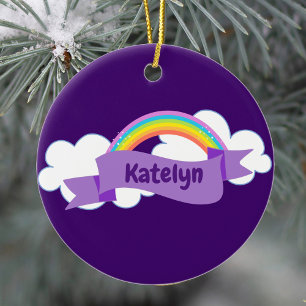 Cute Lila Rainbow Monogram Girly Julgransprydnad Keramik