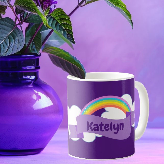 Cute Lila Rainbow Söt Personlig Kaffemugg (Skapare uppladdad)