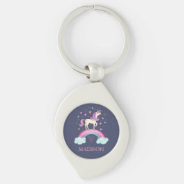 Cute Lila Rainbow Unicorn Swirl Silverfärgad Nyckelring