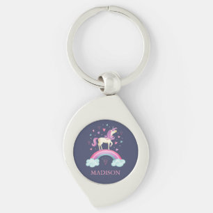 Cute Lila Rainbow Unicorn Swirl Silverfärgad Nyckelring