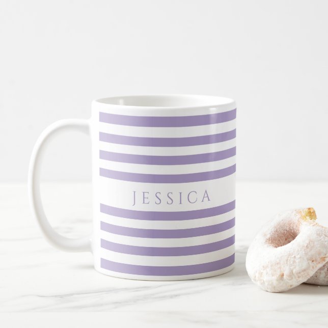 Cute Lila Rand Mönster Namn Kaffemugg (Med munk)