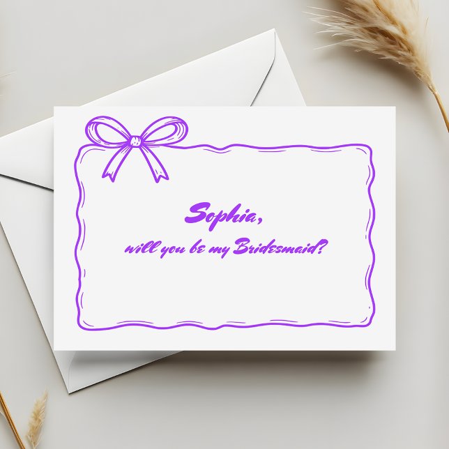 Cute Lila Ribbon Bow kommer att bli min bridesaid Inbjudningar (Skapare uppladdad)