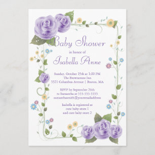 Cute Lila Ribbon Ro Flicka Baby Shower Inbjudningar