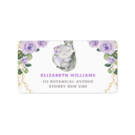 Cute Lila Ro Greenery Sleeping Baby Elephant Adressetikett