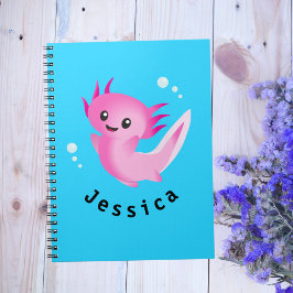 Cute Lila Rosa Axolotl Bubble med Namn Anteckningsbok