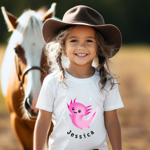Cute Lila Rosa Axolotl Bubble med Namn T Shirt