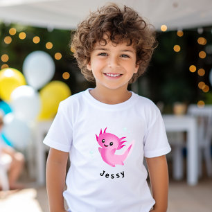 Cute Lila Rosa Axolotl Bubble med Namn T Shirt