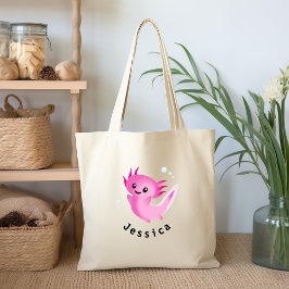 Cute Lila Rosa Axolotl Bubble med Namn Tygkasse