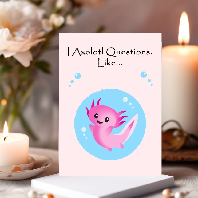 Cute Lila Rosa Axolotl Query Valentine Julkort (Skapare uppladdad)