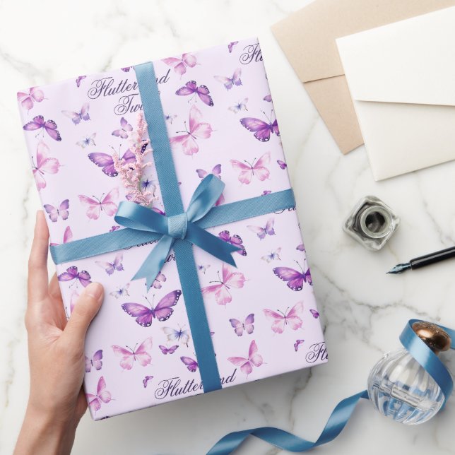 Cute Lila Rosa Butterfly Barns födelsedag Presentpapper (Gifting)