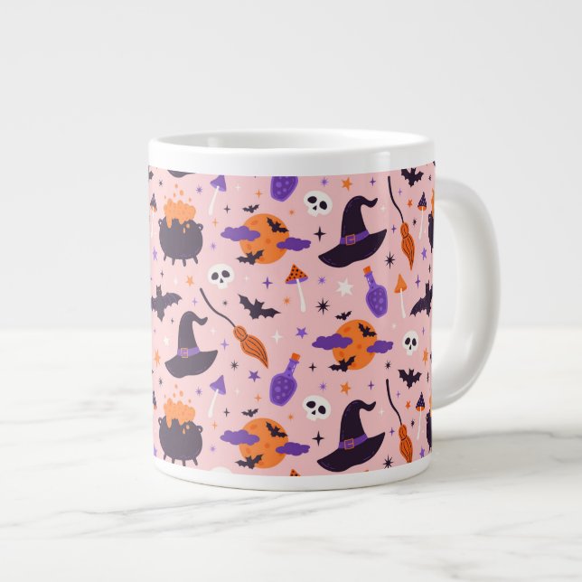 Cute Lila & Rosa Halloween Mönster Jumbo Mugg (Framsida höger)