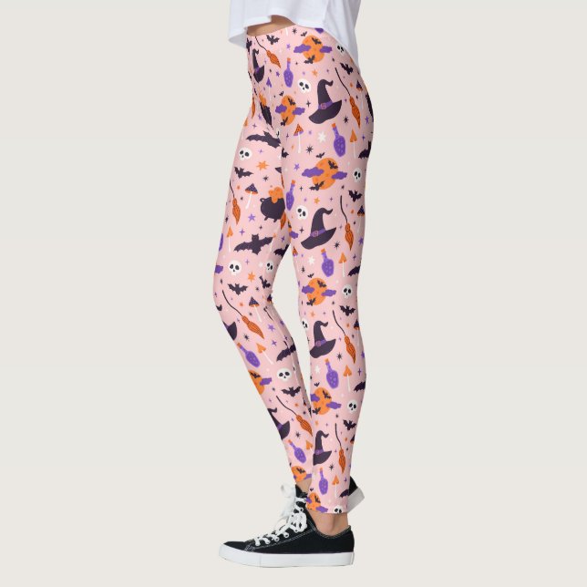 Cute Lila & Rosa Halloween Mönster Leggings (Vänster)