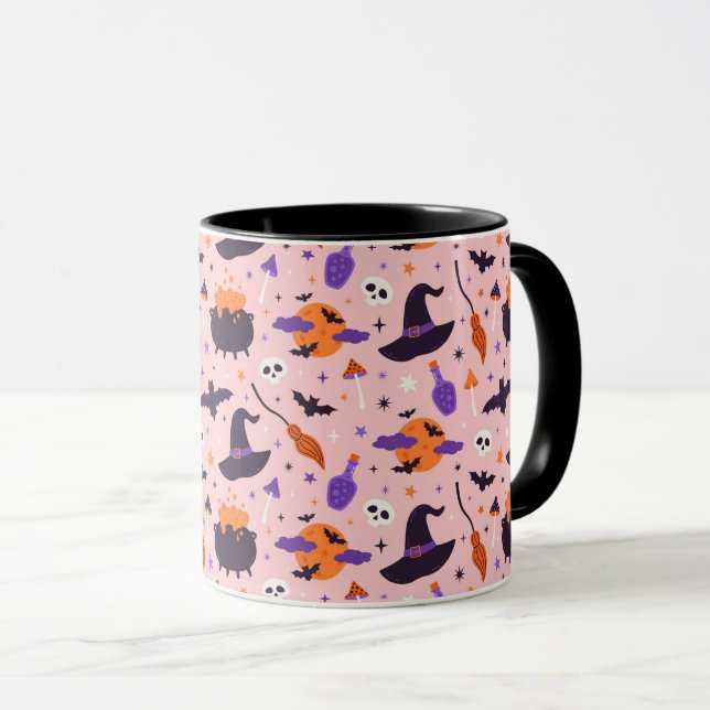 Cute Lila & Rosa Halloween Mönster Mugg (Framsida höger)