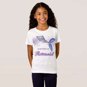 Cute Lila Rosa Modern Glitter Sjöjungfru födelseda T Shirt