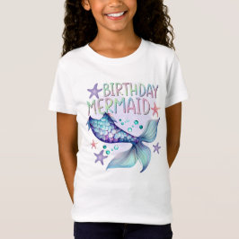 Cute Lila Rosa Modern Glitter Sjöjungfru födelseda T Shirt
