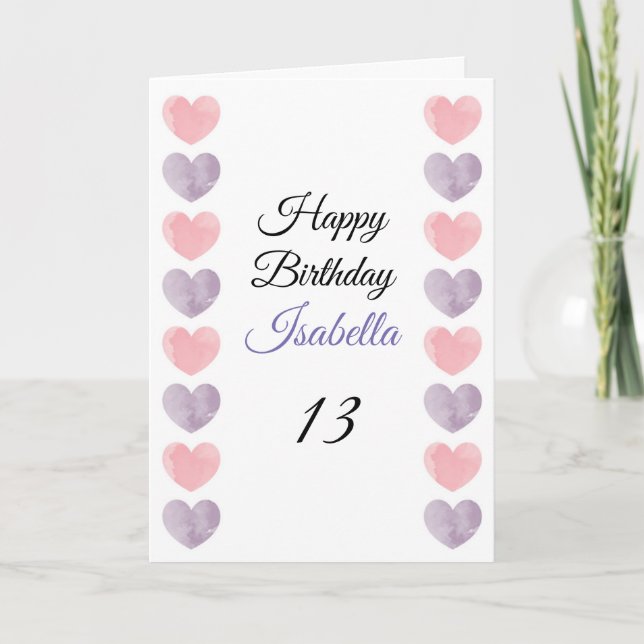 Cute Lila Rosa Paint Heart Set 13:e födelsedagen Kort (Framsida)