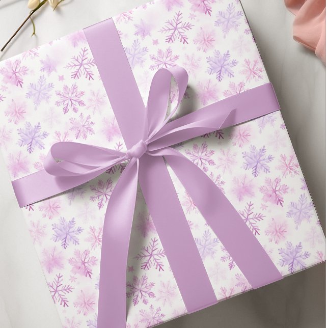 Cute Lila Rosa Snö Flakes Mönster Presentpapper (Skapare uppladdad)