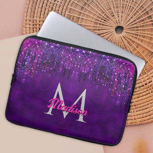 Cute Lila rosa Unicorn Glitter Drives monogram Laptop Fodral