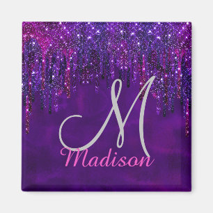 Cute Lila rosa Unicorn Glitter Drives monogram Magnet