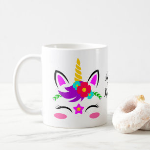 Cute Lila Rosa Unicorn Red Flower Personlig Kaffemugg
