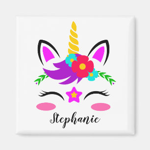 Cute Lila Rosa Unicorn Red Flower Personlig Magnet